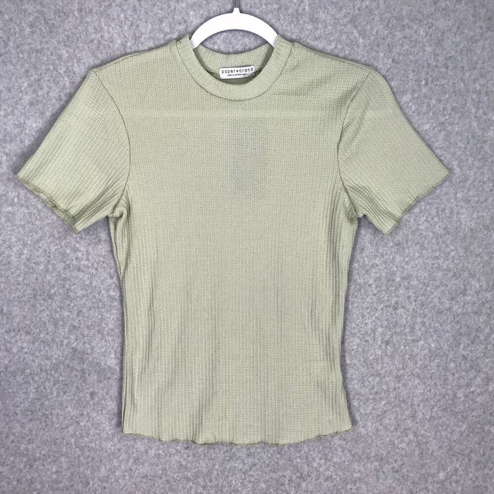 Paper Crane Shirt Womens Small Green Waffle Knit Y2K Basic Tee Everyday Yoga
